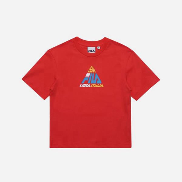 Fila Triangle Crew Neck S/S Boy's T-Shirts - Red,NZ 275-93187